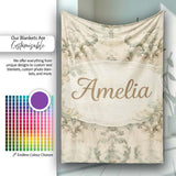 Antique Beige Floral Damask Seamless Pattern Vintage Classic Lovely  Personalised Custom Name Super Soft Fleece Blanket Bed Sofa Throw