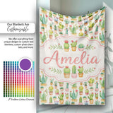 Charming Pastel Potted Cactus Succulent Garden Seamless Pattern  Personalised Custom Name Super Soft Fleece Blanket Bed Sofa Throw