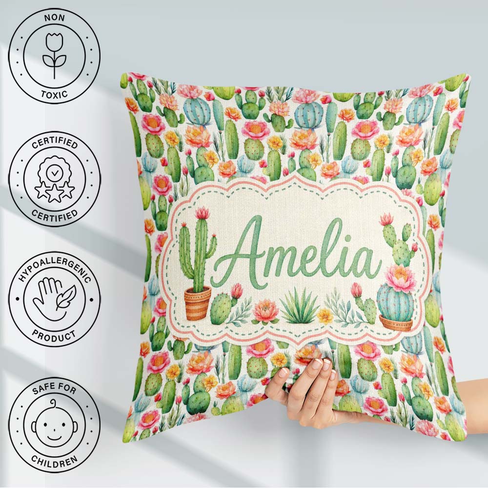 Custom Name Bright Colorful Potted Succulent Collection Seamless Square Filled Cushion Throw Pillow Sofa Bed Home Decor Zip Washable UK Made