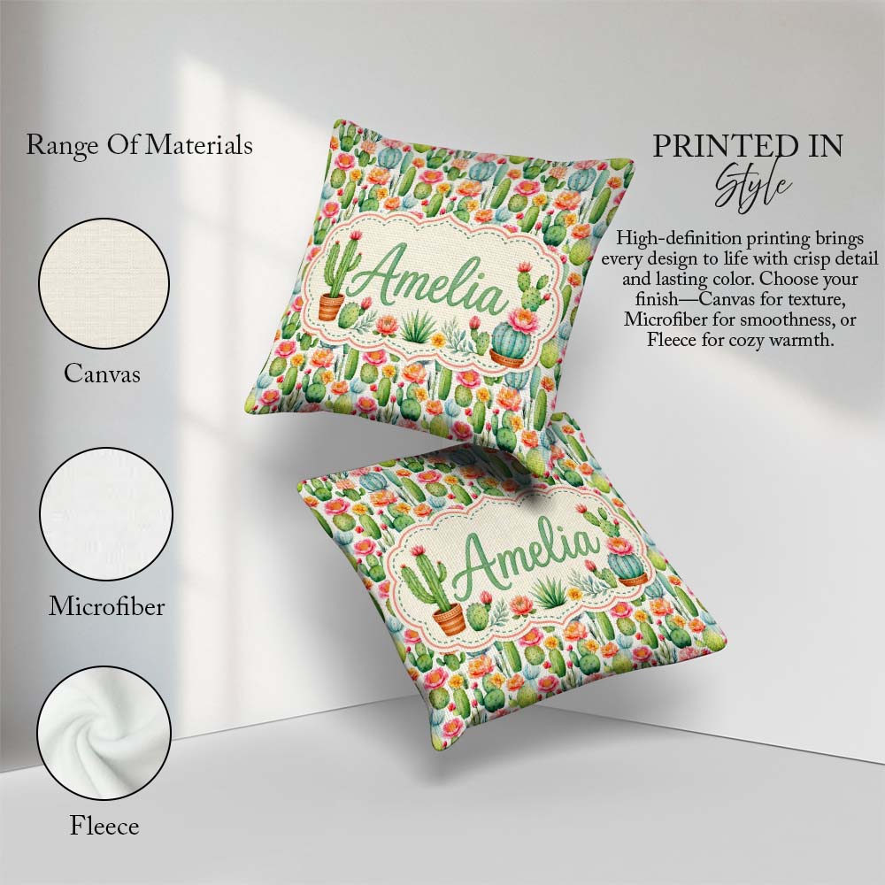 Custom Name Bright Colorful Potted Succulent Collection Seamless Square Filled Cushion Throw Pillow Sofa Bed Home Decor Zip Washable UK Made