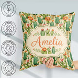 Custom Name Elegant Blooming Cactus Botanical Seamless Pattern Square Filled Cushion Throw Pillow Sofa Bed Home Decor Zip Washable UK Made