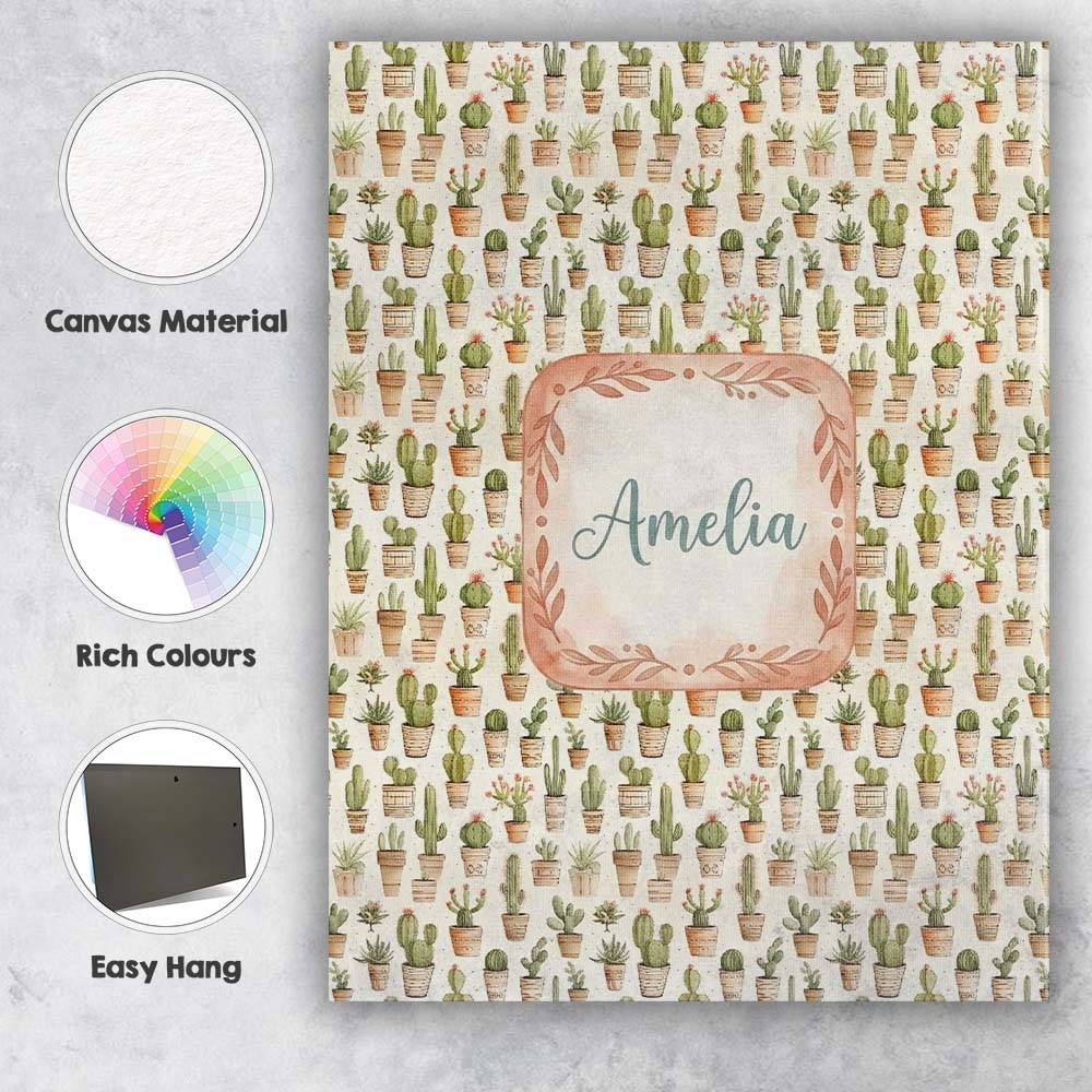 Personalised Name Neutral Tone Potted Custom Modern Room Accent Creative Decorator Style Canvas Wall Art Print Decor Picture Ready to Hang