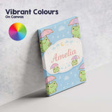 Personalised Name Cute Frog Umbrella Rain Cartoon Animal Pattern Custom  Interior Canvas Wall Art Print Decor Picture Ready to Hang