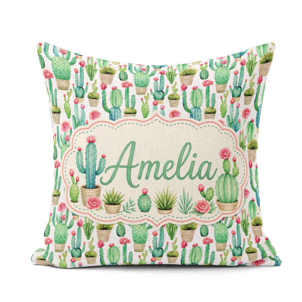Custom Name Fresh Green with Flowers Watercolor Seamless Pattern Square Filled Cushion Throw Pillow Sofa Bed Home Decor Zip Washable UK Made