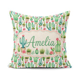 Custom Name Fresh Green with Flowers Watercolor Seamless Pattern Square Filled Cushion Throw Pillow Sofa Bed Home Decor Zip Washable UK Made