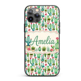 Fresh Green Cactus with Pink Flowers Watercolor Custom Name Protective Phone Case Mobile Cover Durable Everyday Smartphone Shock Resistant