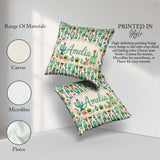 Custom Name Fresh Green with Flowers Watercolor Seamless Pattern Square Filled Cushion Throw Pillow Sofa Bed Home Decor Zip Washable UK Made