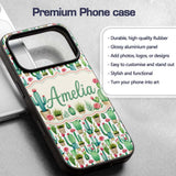 Fresh Green Cactus with Pink Flowers Watercolor Custom Name Protective Phone Case Mobile Cover Durable Everyday Smartphone Shock Resistant