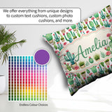 Custom Name Fresh Green with Flowers Watercolor Seamless Pattern Square Filled Cushion Throw Pillow Sofa Bed Home Decor Zip Washable UK Made
