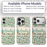 Fresh Green Cactus with Pink Flowers Watercolor Custom Name Protective Phone Case Mobile Cover Durable Everyday Smartphone Shock Resistant
