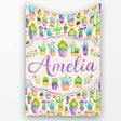 Colorful Pastel Cactus Succulent Garden Bright Seamless Pattern  Personalised Custom Name Super Soft Fleece Blanket Bed Sofa Throw