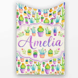 Colorful Pastel Cactus Succulent Garden Bright Seamless Pattern  Personalised Custom Name Super Soft Fleece Blanket Bed Sofa Throw