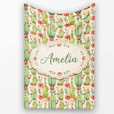 Blooming Desert Cactus with Orange Flowers Seamless Pattern Design  Personalised Custom Name Super Soft Fleece Blanket Bed Sofa Throw