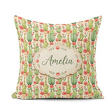 Custom Name Blooming Desert Cactus with Flowers Seamless Pattern Square Filled Cushion Throw Pillow Sofa Bed Home Decor Zip Washable UK Made