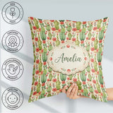 Custom Name Blooming Desert Cactus with Flowers Seamless Pattern Square Filled Cushion Throw Pillow Sofa Bed Home Decor Zip Washable UK Made