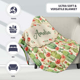 Blooming Desert Cactus with Orange Flowers Seamless Pattern Design  Personalised Custom Name Super Soft Fleece Blanket Bed Sofa Throw