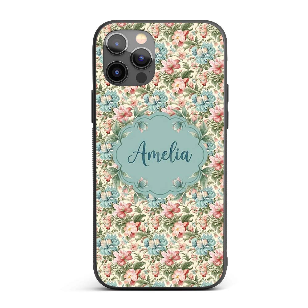 Elegant Vintage Floral Bouquet Garden Seamless Custom Name Protective Phone Case Mobile Cover Durable Everyday Smartphone Shock Resistant