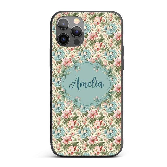 Elegant Vintage Floral Bouquet Garden Seamless Custom Name Protective Phone Case Mobile Cover Durable Everyday Smartphone Shock Resistant