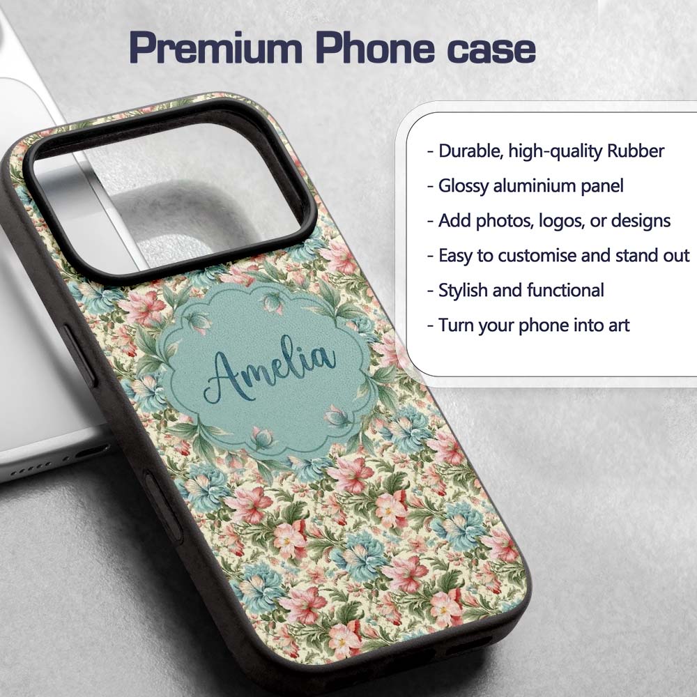 Elegant Vintage Floral Bouquet Garden Seamless Custom Name Protective Phone Case Mobile Cover Durable Everyday Smartphone Shock Resistant
