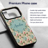 Elegant Vintage Floral Bouquet Garden Seamless Custom Name Protective Phone Case Mobile Cover Durable Everyday Smartphone Shock Resistant