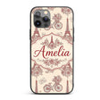 Paris Eiffel Tower Bicycle Floral Printed Design Custom Name Protective Phone Case Mobile Cover Durable Everyday Smartphone Shock Resistant