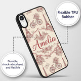 Paris Eiffel Tower Bicycle Floral Printed Design Custom Name Protective Phone Case Mobile Cover Durable Everyday Smartphone Shock Resistant