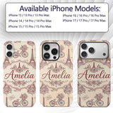Paris Eiffel Tower Bicycle Floral Printed Design Custom Name Protective Phone Case Mobile Cover Durable Everyday Smartphone Shock Resistant