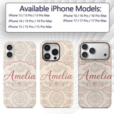 Elegant Vintage Heart Frame Floral Medallion Custom Name Protective Phone Case Mobile Cover Durable Everyday Smartphone Shock Resistant