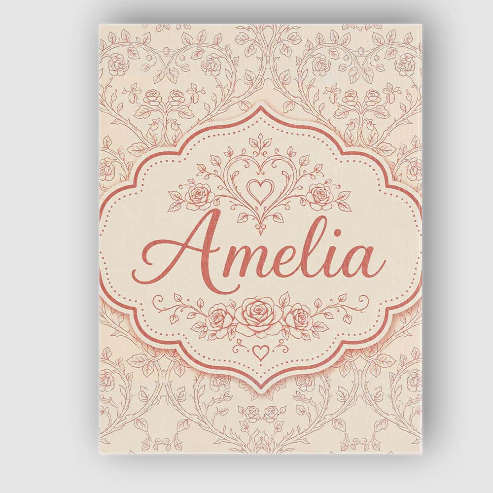 Personalised Name Ornate Rose Heart Vine Custom  Unique Gift Idea Elegant Feature Canvas Wall Art Print Decor Picture Ready to Hang