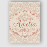 Personalised Name Ornate Rose Heart Vine Custom  Unique Gift Idea Elegant Feature Canvas Wall Art Print Decor Picture Ready to Hang