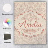 Personalised Name Ornate Rose Heart Vine Custom  Unique Gift Idea Elegant Feature Canvas Wall Art Print Decor Picture Ready to Hang