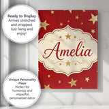 Personalised Name Gold Glitter Stars on Red Custom  Bespoke Interior Contemporary Canvas Wall Art Print Decor Picture Ready to Hang