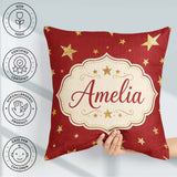Custom Name Gold Glitter Stars on Red Background Seamless Design Square Filled Cushion Throw Pillow Sofa Bed Home Decor Zip Washable UK Made
