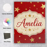 Personalised Name Gold Glitter Stars on Red Custom  Bespoke Interior Contemporary Canvas Wall Art Print Decor Picture Ready to Hang