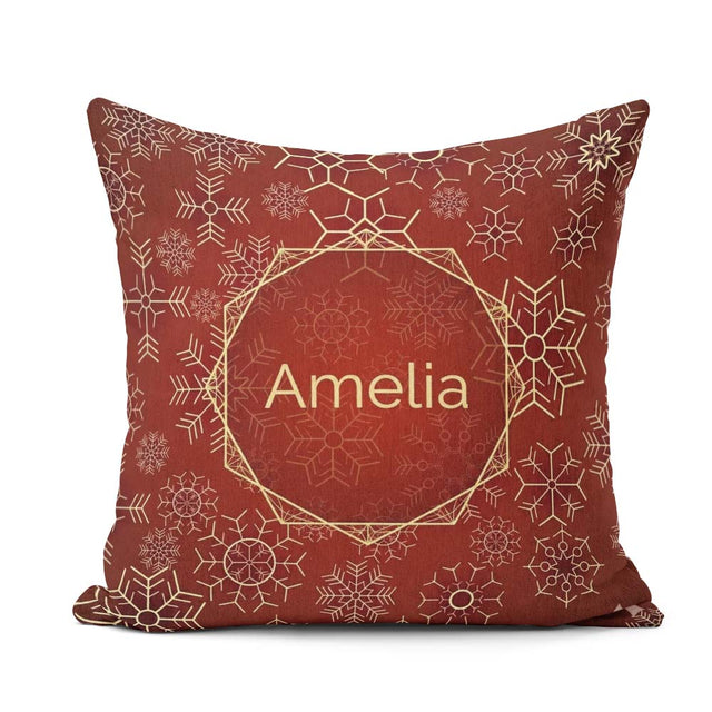 Custom Name Christmas Snowflake Background Pattern Design Winter Square Filled Cushion Throw Pillow Sofa Bed Home Decor Zip Washable UK Made