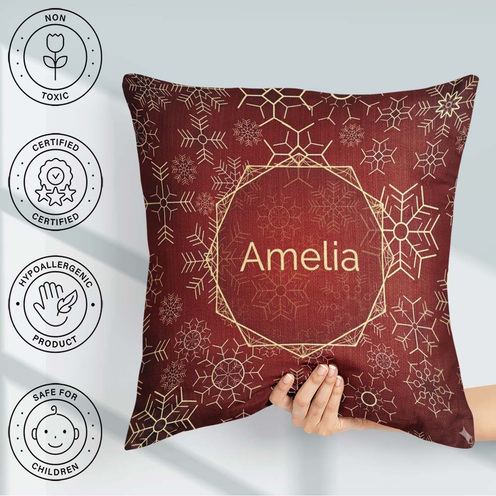 Custom Name Christmas Snowflake Background Pattern Design Winter Square Filled Cushion Throw Pillow Sofa Bed Home Decor Zip Washable UK Made