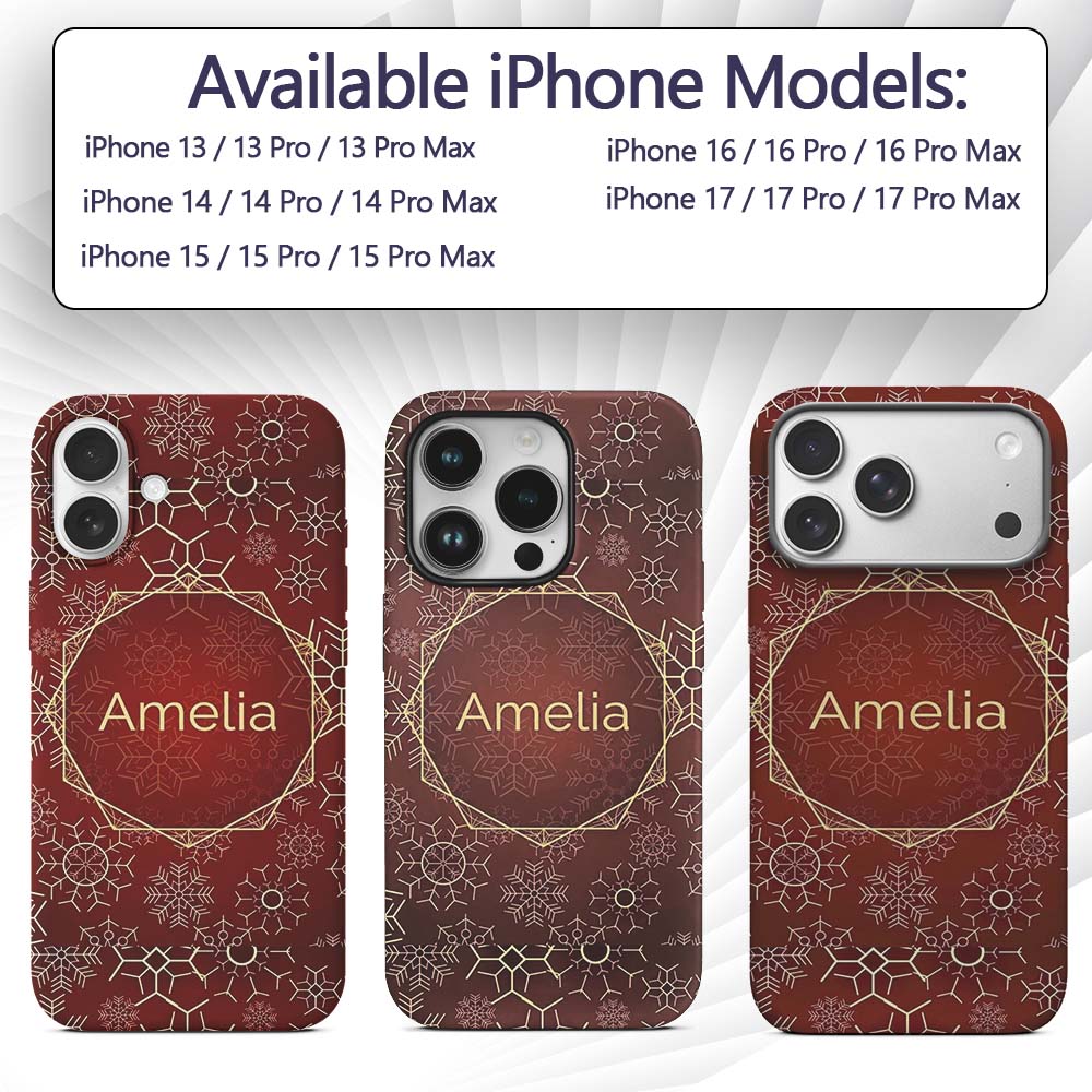 Christmas Snowflake Red Background Printed Design Custom Name Protective Phone Case Mobile Cover Durable Everyday Smartphone Shock Resistant