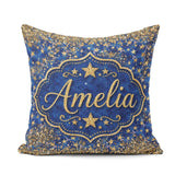 Custom Name Blue Galaxy Gold Star Glitter Pattern Design Sparkle Square Filled Cushion Throw Pillow Sofa Bed Home Decor Zip Washable UK Made
