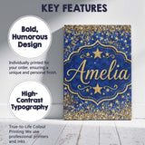 Personalised Name Blue Galaxy Gold Star Custom  Modern Room Accent Elegant Feature Canvas Wall Art Print Decor Picture Ready to Hang