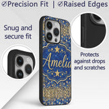Blue Galaxy Gold Star Glitter Seamless Pattern Custom Name Protective Phone Case Mobile Cover Durable Everyday Smartphone Shock Resistant