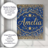 Personalised Name Blue Galaxy Gold Star Custom  Modern Room Accent Elegant Feature Canvas Wall Art Print Decor Picture Ready to Hang