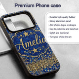 Blue Galaxy Gold Star Glitter Seamless Pattern Custom Name Protective Phone Case Mobile Cover Durable Everyday Smartphone Shock Resistant