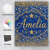 Personalised Name Blue Galaxy Gold Star Custom  Modern Room Accent Elegant Feature Canvas Wall Art Print Decor Picture Ready to Hang