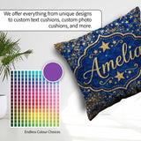 Custom Name Blue Galaxy Gold Star Glitter Pattern Design Sparkle Square Filled Cushion Throw Pillow Sofa Bed Home Decor Zip Washable UK Made