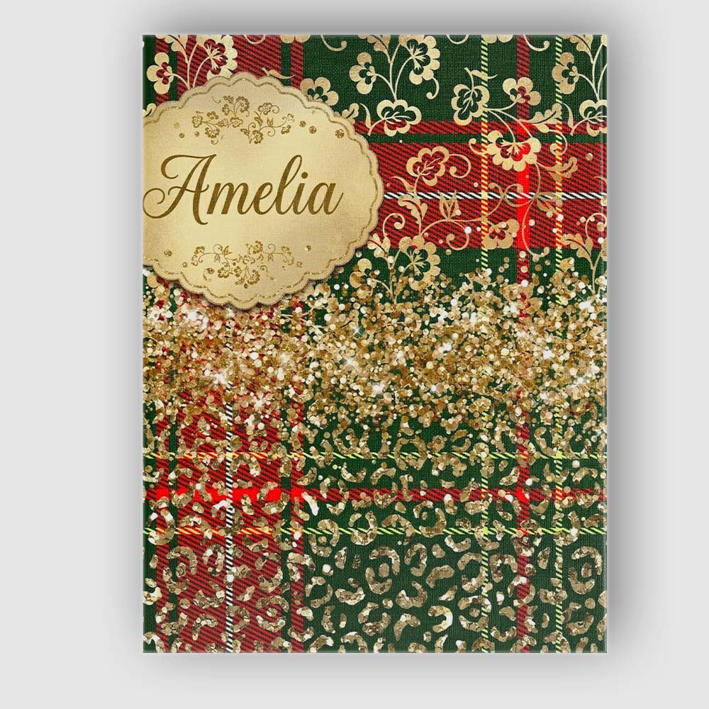 Personalised Name Green Red Tartan Gold Custom  Modern Room Accent Elegant Feature Canvas Wall Art Print Decor Picture Ready to Hang