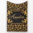 Black Gold Baroque Floral Seamless Pattern Luxury Vintage Ornamental  Personalised Custom Name Super Soft Fleece Blanket Bed Sofa Throw