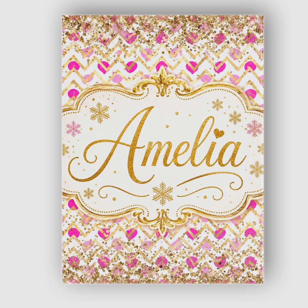 Personalised Name Pink Gold Chevron Glitter Custom  Bespoke Interior Contemporary Canvas Wall Art Print Decor Picture Ready to Hang