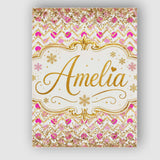 Personalised Name Pink Gold Chevron Glitter Custom  Bespoke Interior Contemporary Canvas Wall Art Print Decor Picture Ready to Hang