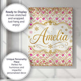 Personalised Name Pink Gold Chevron Glitter Custom  Bespoke Interior Contemporary Canvas Wall Art Print Decor Picture Ready to Hang