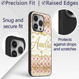Pink Gold Chevron Glitter Hearts Seamless Pattern Custom Name Protective Phone Case Mobile Cover Durable Everyday Smartphone Shock Resistant